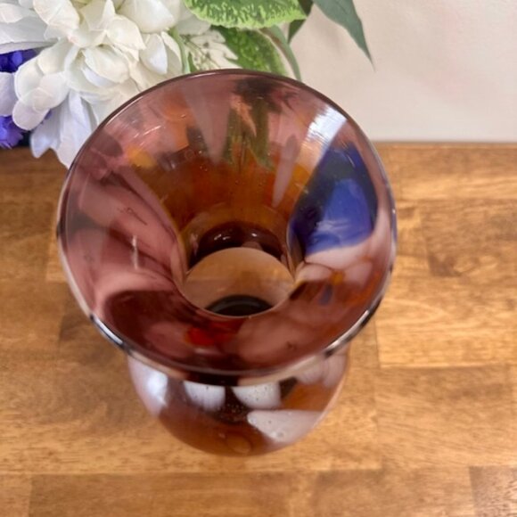 Hand Blown Amethyst‎ Art Glass Vase Vintage Decor with Colour Swirls - Picture 5 of 7